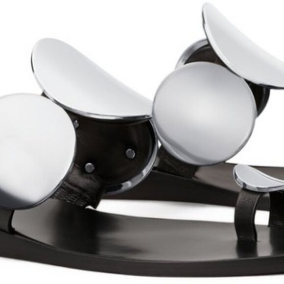 TORY BURCH  $348 Patos Multi-Disk Sandal Black Two Tone Metal Silver - Picture 11 of 13